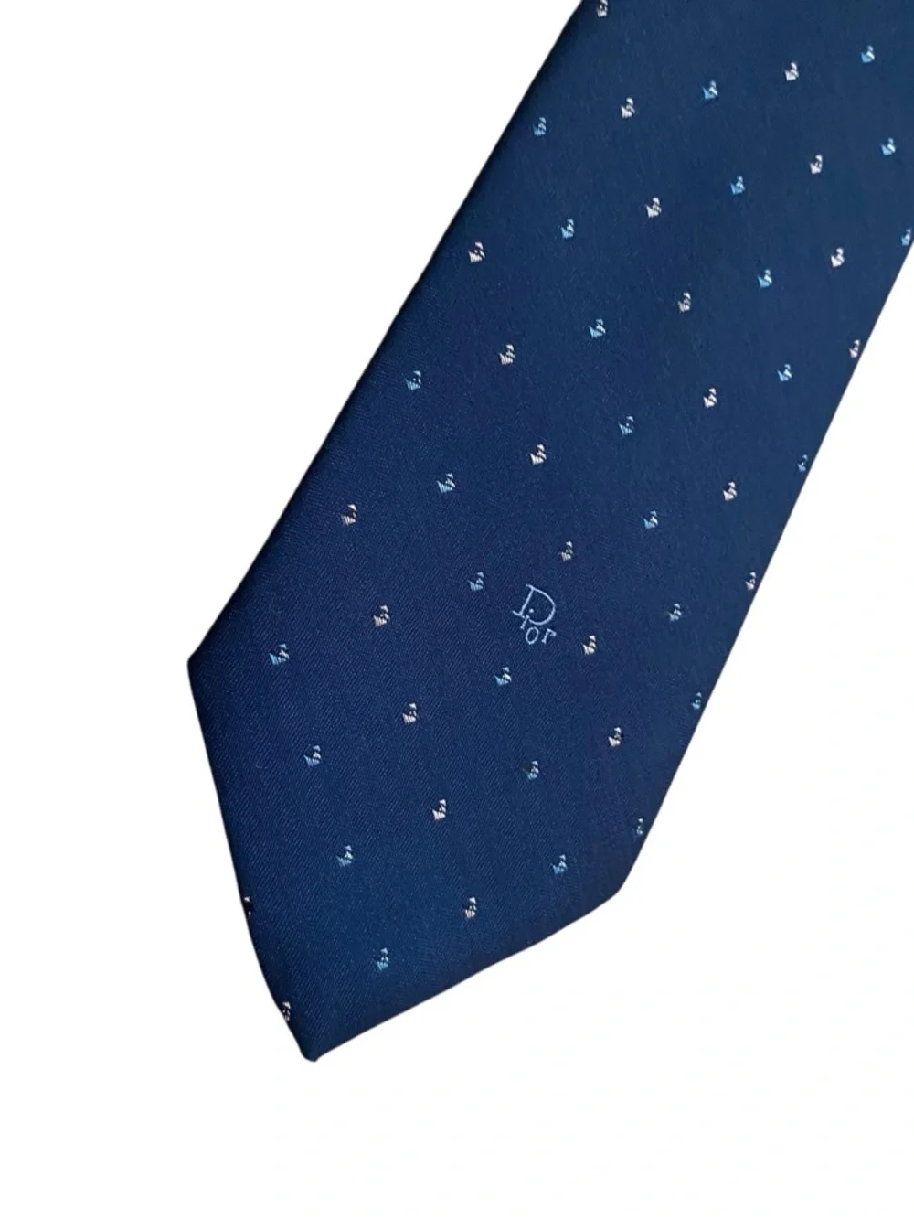 Vintage Christian Dior Navy Sailboat Nautical Classic Logo Neck Tie 3